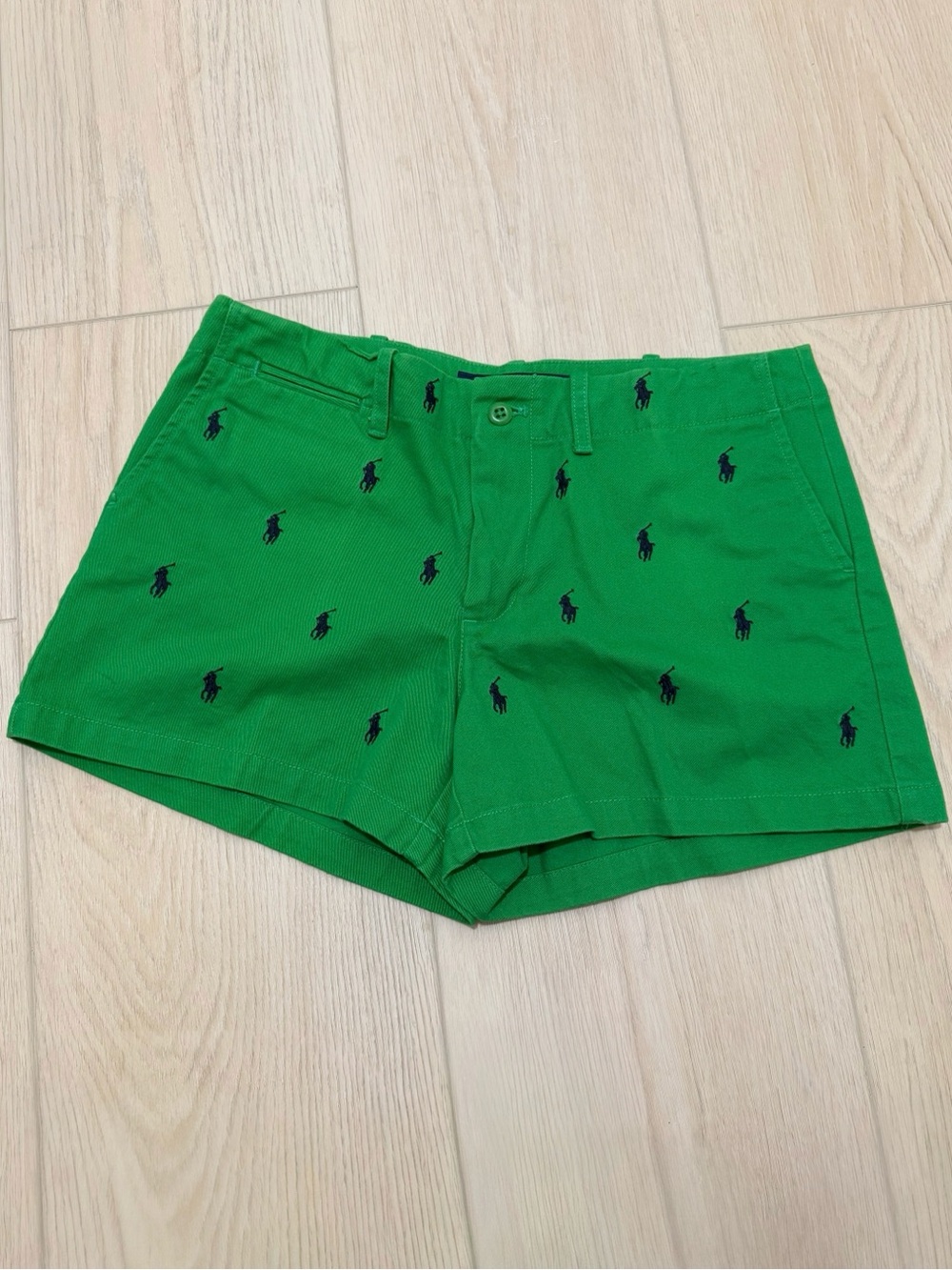 Ralph Lauren Green Shorts with Navy Pony Embroidery